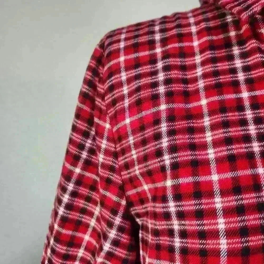 NWOT‎ Lands' End M/T Red/White/Black 100% Cotton Plaid Shirt Cowboy Flannel Xmas